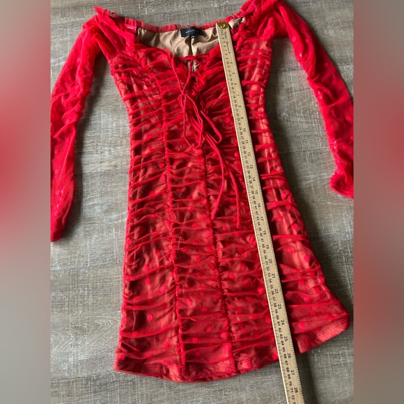 Majorelle Revolve Mesh Polka Dot Mini Dress Off The Shoulder Sexy Dress S Red - Picture 9 of 11